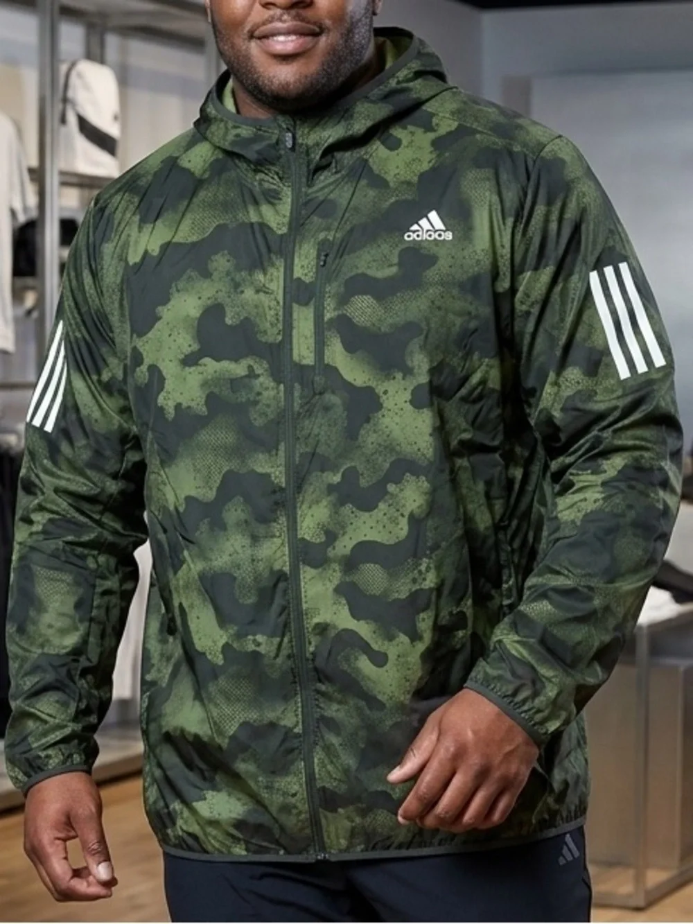 adidas Men’s Green Camo Hooded Windbreaker Jacket